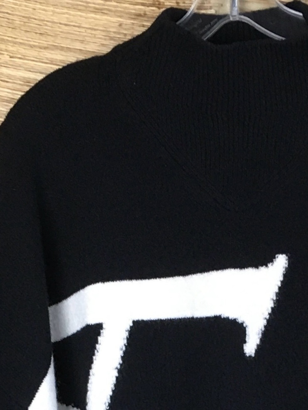 Allsaints Graphic Logo Jacquard Knit Mock Neck Sweater Black White Size L - Picture 7 of 15